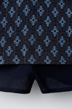 ZARA ЮБКА-ШОРТЫ С ЦВЕТОЧНЫМ ПРИНТОМ И БЛЕСКОМ, СИНИЙ