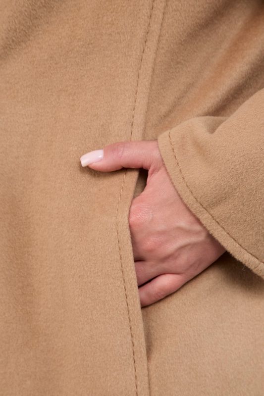 Пальто двубортное с отстрочкой, кэмел