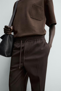 ZARA БРЮКИ-ДЖОГГЕРЫ КОМФОРТНОЙ ПОСАДКИ, ШОКОЛАДНЫЙ