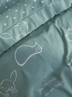 Постельное белье "КОТИКИ (мята)/Nicol" 1,5-сп наволочка 50х70 1шт Простынь 150х215 см Пододеяльник 145х215 см Сказка сатин