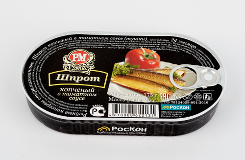 Шпрот копченый в томатном соусе из балтийской кильки «Рыбное меню», 175 г