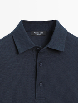 Massimo Dutti Поло из рельефной ткани пике с длинными рукавами, темно-синий