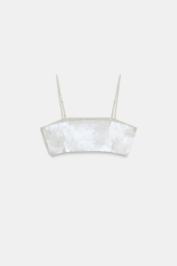 ZARA КРОП-ТОП С ПАЙЕТКАМИ, СЕРО-СИНИЙ