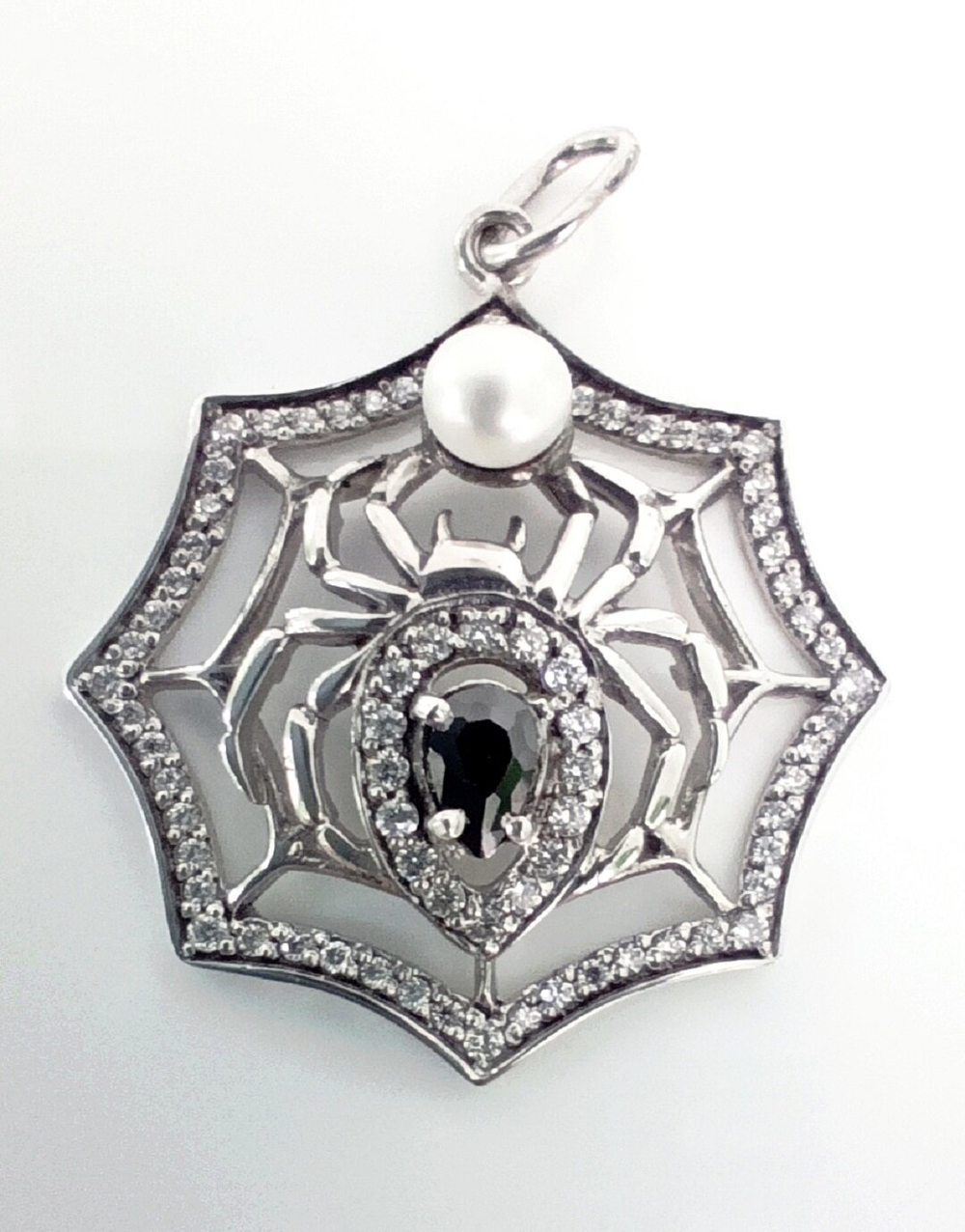 Подвеска серебряная Эстерелла, проба 925, родированная, с культивированным жемчугом и фианитом/Ф