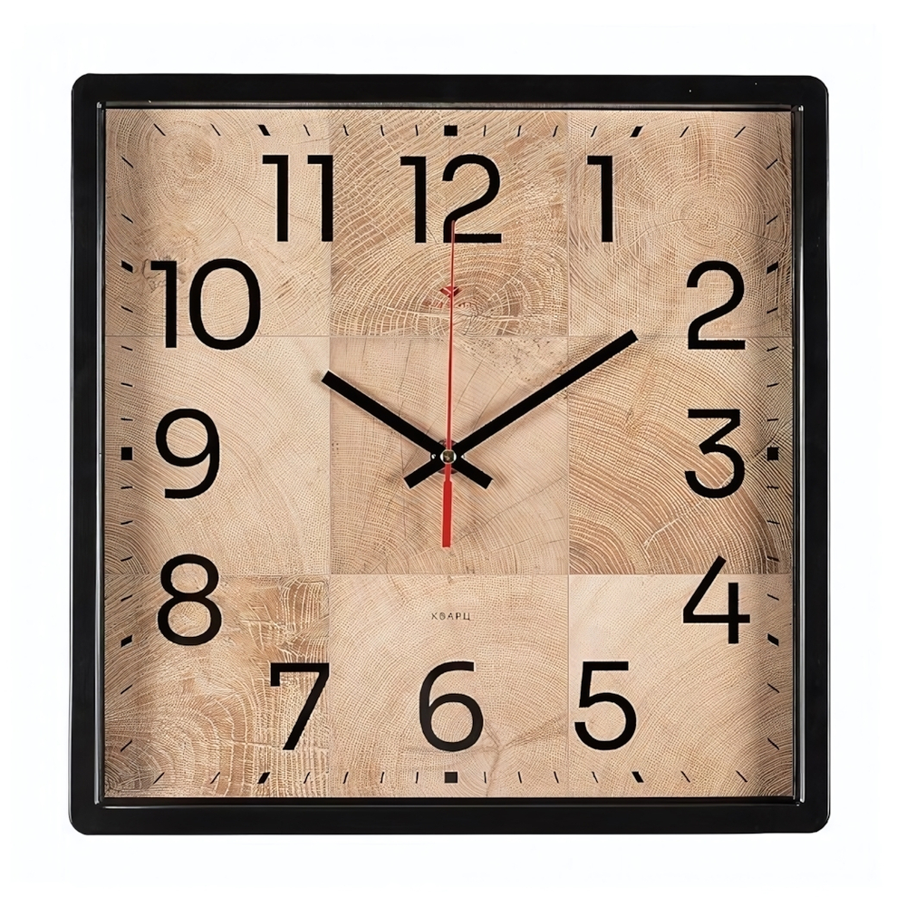 3028-012 Часы настенные квадрат 30х30см, корпус черный "Фактура" Рубин