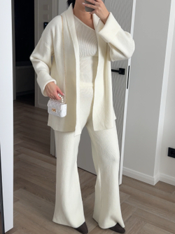 Комплект тройка вязаный, топ, брюки и кардиган