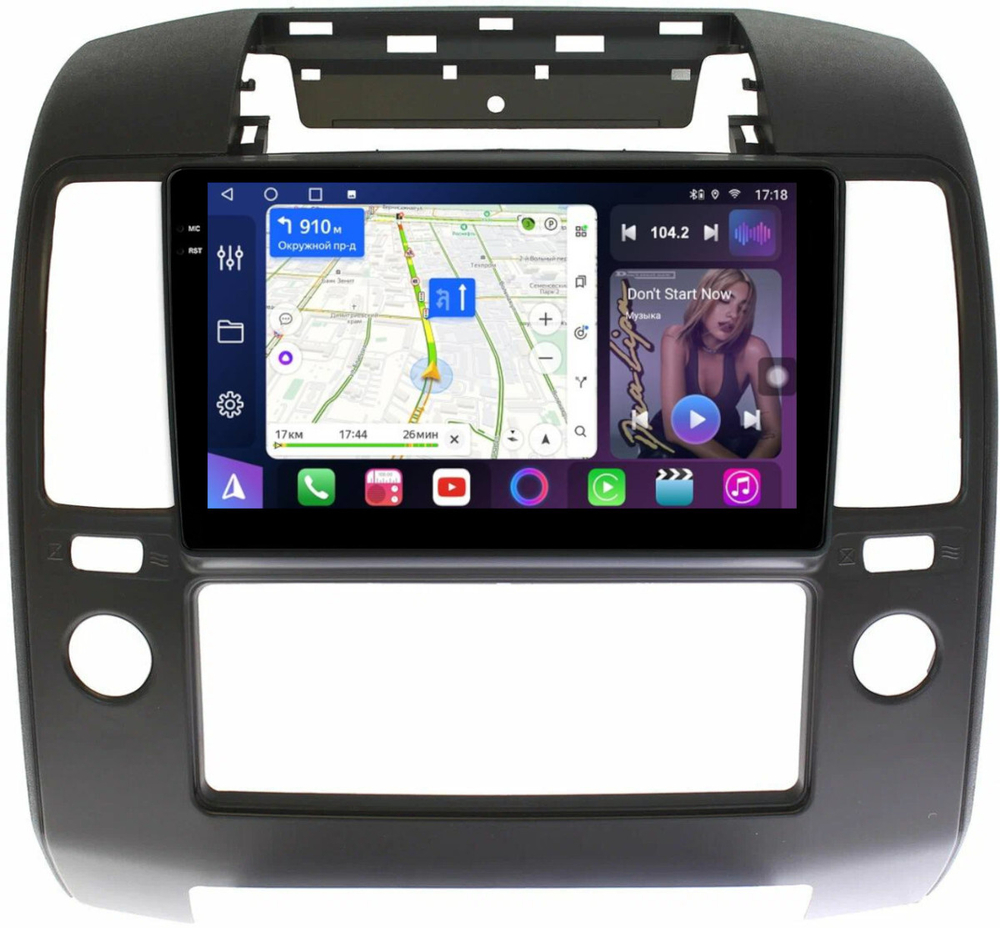 Магнитола для Nissan Navara D40 2004-2014 (кондиционер) - FarCar 3066M монитор 9.5" QLED на Android 14, TS18, CarPlay, 4G SIM-слот