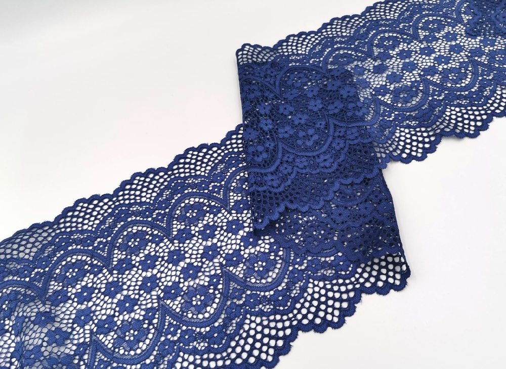 Эластичное кружево, 19 см, темно-синее (Арт: EK-1076), м