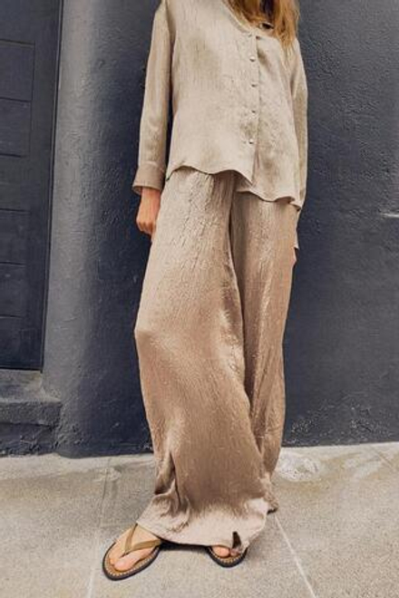 ZARA БРЮКИ ИЗ ЖАТОГО САТИНА, МЯГКИЙ КАШТАНОВЫЙ