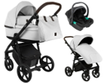 Детская коляска Roan Esso Кожа 3 в 1 с автокреслом Pituso Santiso Pro ESSK/215/1 White/Black/руч.Тем.коричневый
