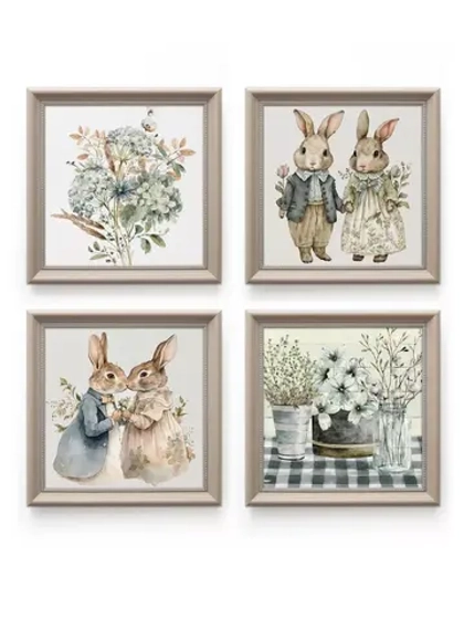 Картины на стену интерьерные на холсте 4 шт, 23*23 см