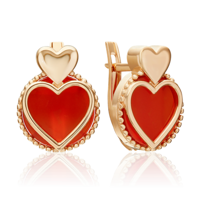 Серьги «Пылкая любовь» с английским замком из красного золота с сердоликом