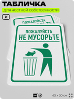 Табличка для частной территории "Пожалуйста, не мусорьте", на дом, для участка, организаций и частных территорий, предупреждающая, 40х30 см, Silver Plane x Айдентика Технолоджи