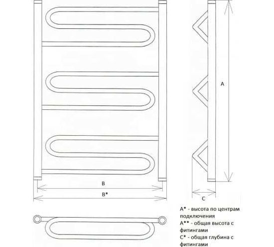 Полотенцесушитель Двин W 60/50 1"-1/2" Универсальный, К3