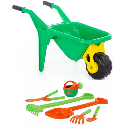 Тачка на одном колесе с игрушками