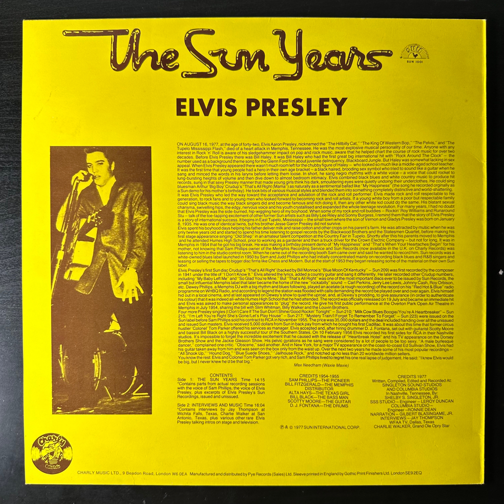 Elvis Presley ‎– Interviews And Memories Of: The Sun Years (Англия 1977г.)