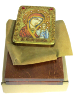 Инкрустированная икона Образ Божией Матери Казанской 20х15см на натуральном дереве в подарочной коробке