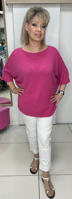 Нарядный блузон-"лапша" с люрексом в цвете фуксия