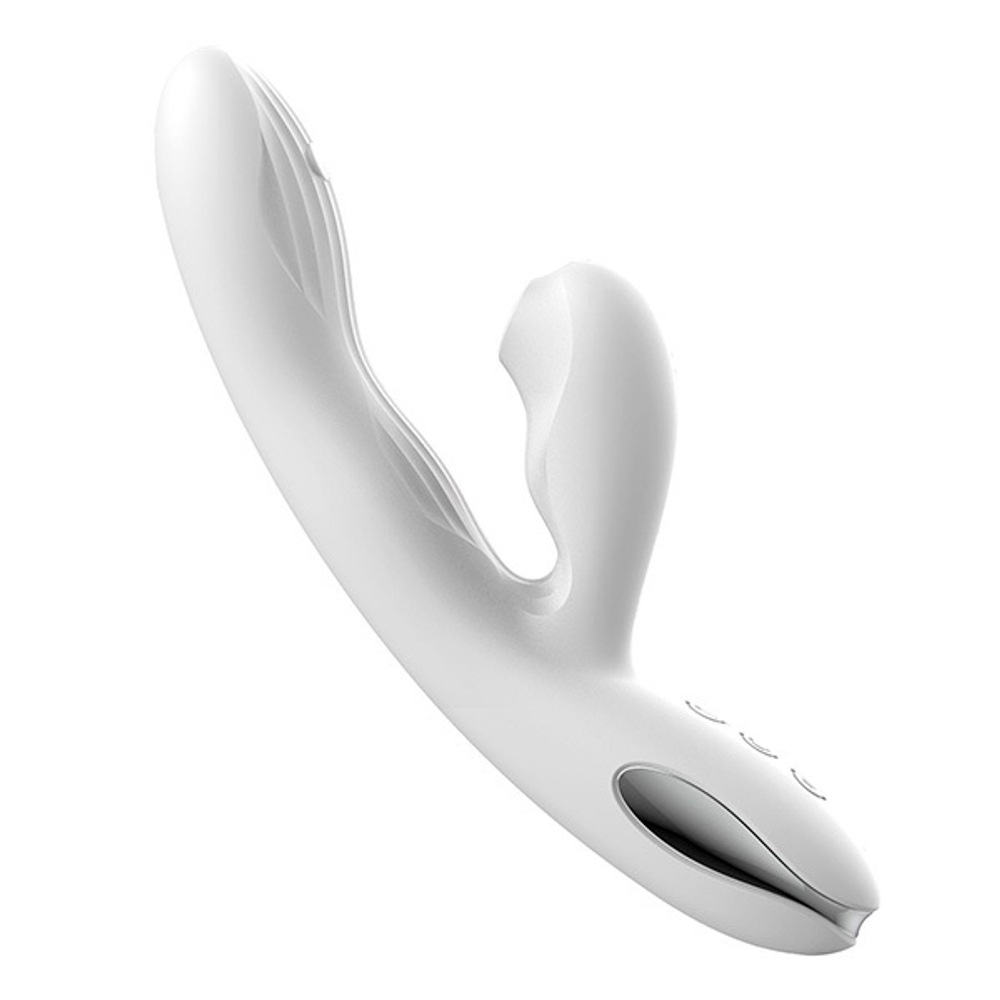 Белый вибратор-кролик 21,5см с вакуумной стимуляцией, функцией постукивания и нагревом BeYourLover Eria Tapping S106B