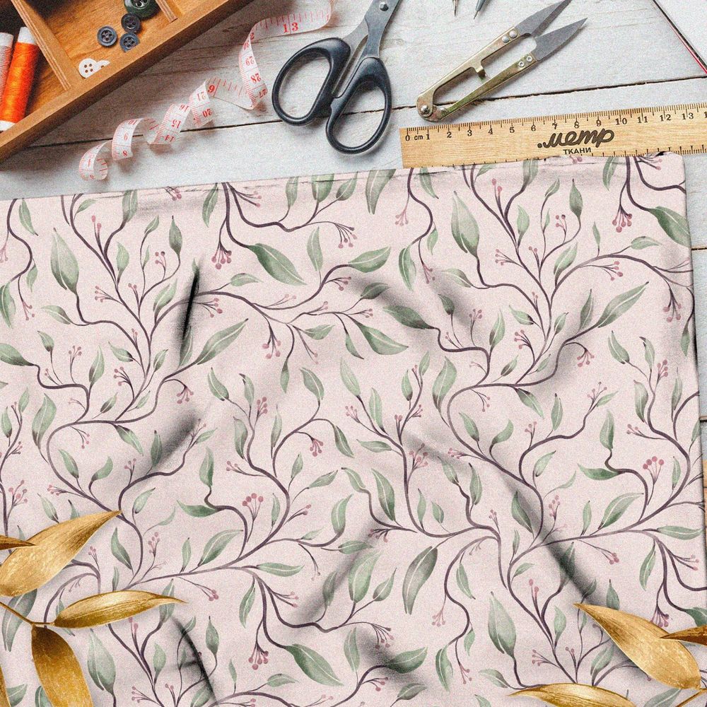 Ткань таффета весенние листья узорные