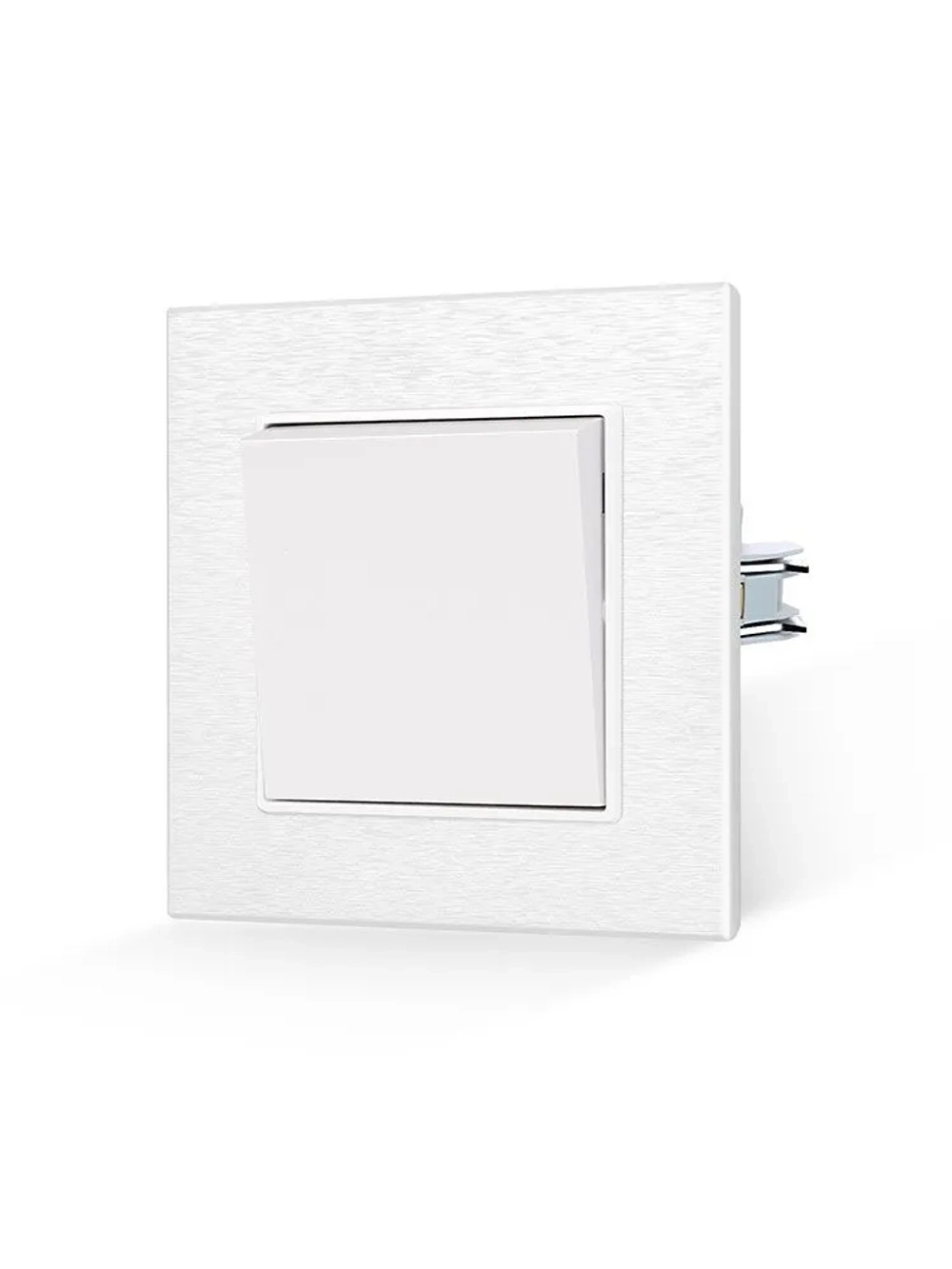 Выключатель механический одноклавишный с матовая рамкой, белый 1 пост