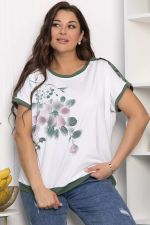 Блуза Далия (бело-оливковая) Б13805-20М LT Collection