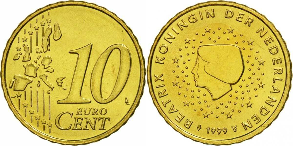 Нидерланды 10 евроцентов, 1999-2006 королева Беатрикс XF
