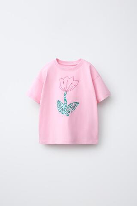 ZARA ФУТБОЛКА С ФРУКТОВЫМ ПРИНТОМ И ВЫШИВКОЙ, РОЗОВЫЙ