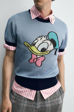 ZARA HARRY LAMBERT X DISNEY ТРИКОТАЖНАЯ ФУТБОЛКА DONALD DUCK, СИНИЙ