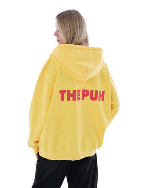 Желтая хлопковая зип-худи с красным лого