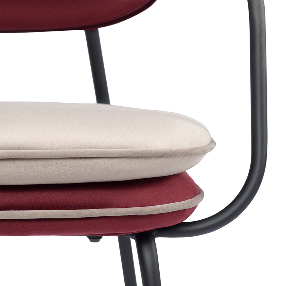 Стул с подлокотниками и контрастным кантом pea, велюр, бордовый/бежевый