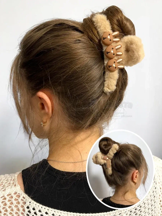 Заколка крабик краб для волос пушистый плюшевый зайки