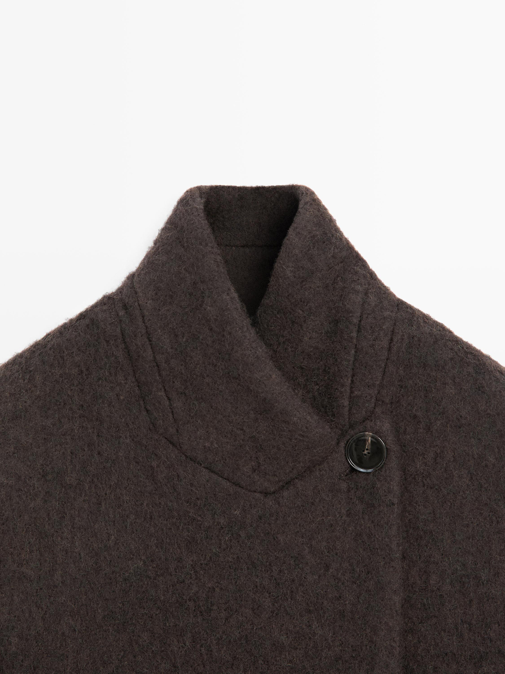 Massimo Dutti Длинное двубортное пальто с начесом, шоколадный