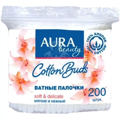 Ватные палочки AURA Beauty 200шт пакет