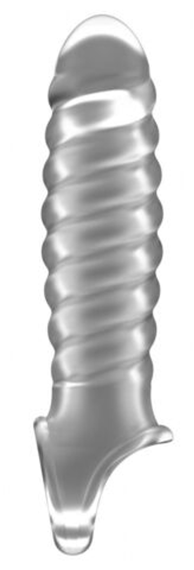 Прозрачная ребристая насадка Stretchy Penis Extension No.32 (Цвет: прозрачный)