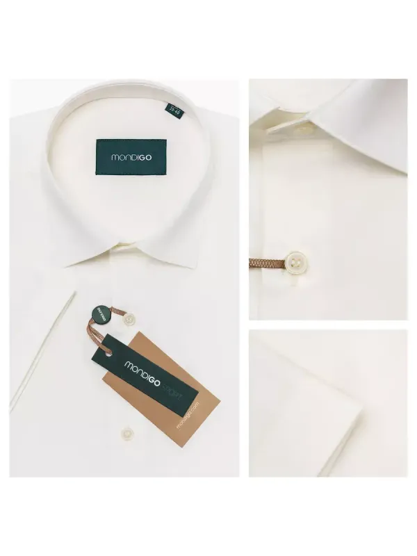 Рубашка приталенная SLIM FIT с коротким рукавом, молочная