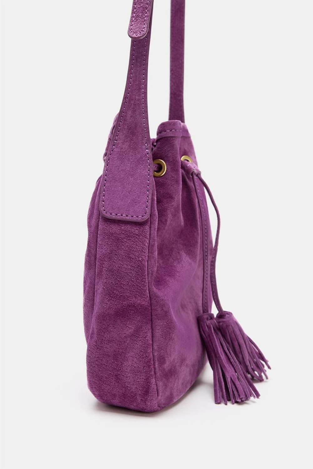 ZARA КОЖАНАЯ МИНИ-СУМКА СО СБОРКОЙ, ЛИЛОВЫЙ