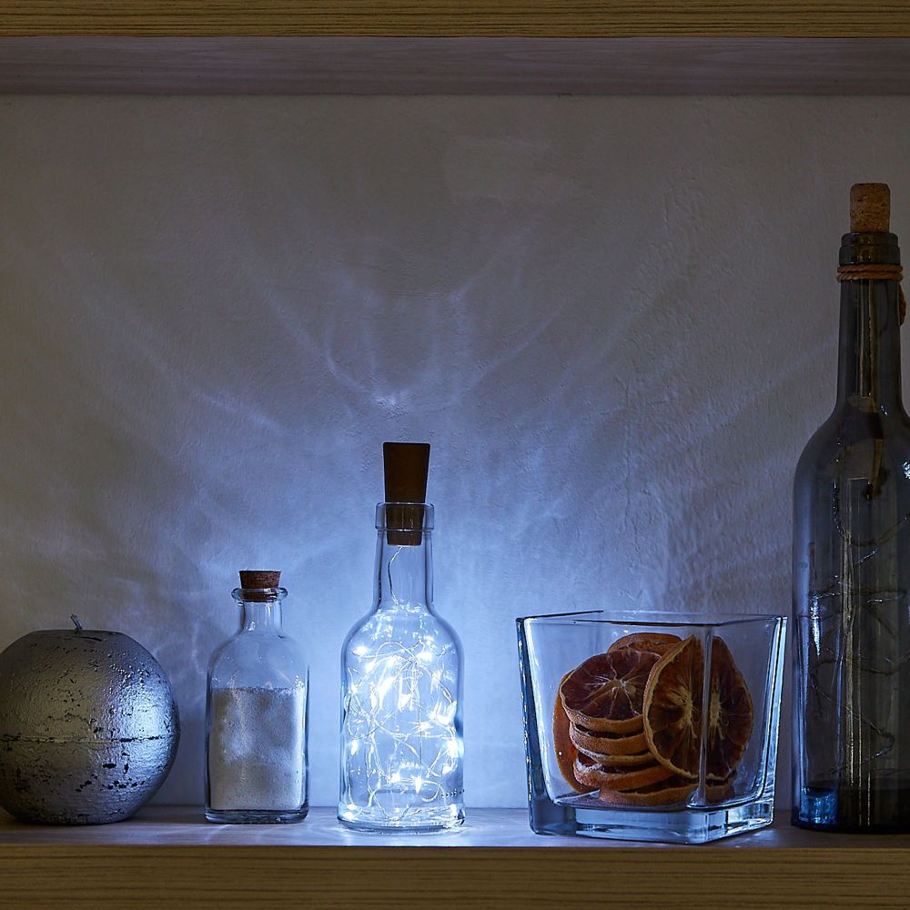 ULD-S0200-020-SСR-3LR WHITE IP20 WINESTOPPER Гирлянда светодиодная Роса с пробкой на батарейках 3xLR44в-к. 2м. 20 светодиодов. Белый свет. Провод медный. TM Uniel