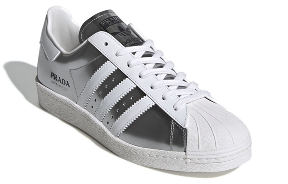 PRADA x adidas originals Superstar synthetic leather wrapped low-top sneakers for men and women the same silver 2020 edition