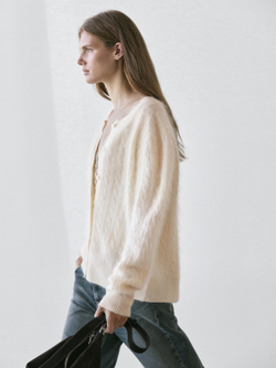 Massimo Dutti Вязаный кардиган из 100% шерсти, натуральный/кремовый