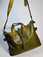Женская премиальная горчично-оливковая сумка из натуральной кожи "Венеция"