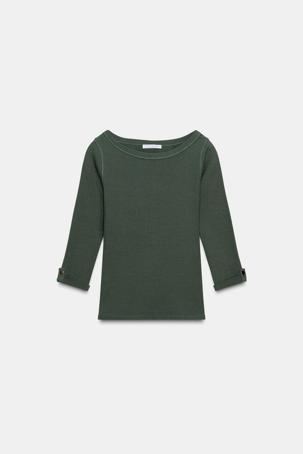 ZARA ФУТБОЛКА В РУБЧИК С ПУГОВИЦАМИ, ХАКИ