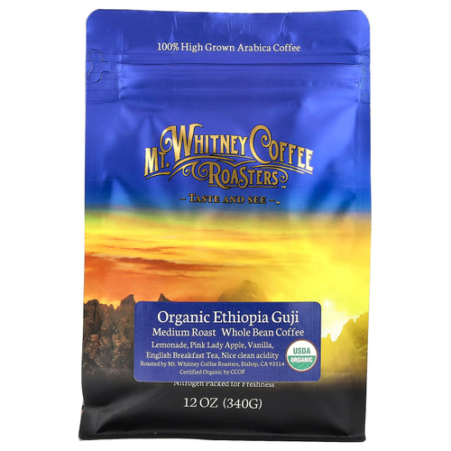 Mt. Whitney Coffee Roasters, Organic Ethiopia Guji, кофе в зернах, средней обжарки, 340 г (12 унций)