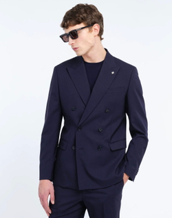 Мужской двубортный костюм (синий) Б72