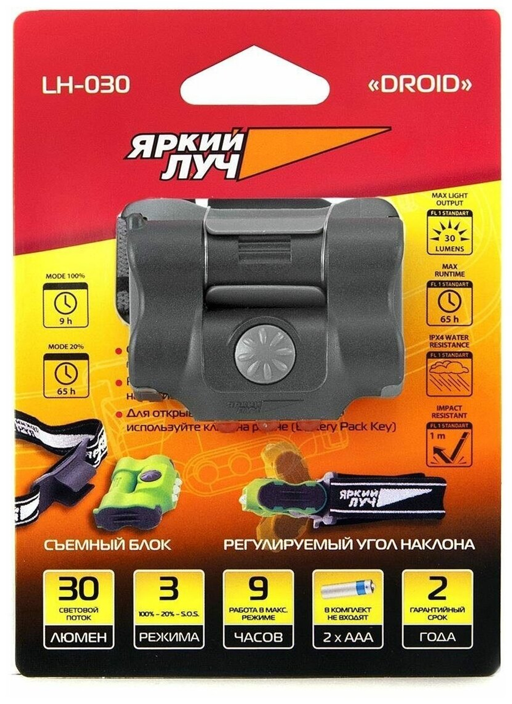 Налобный фонарь Яркий Луч LH-030 "Droid" черный