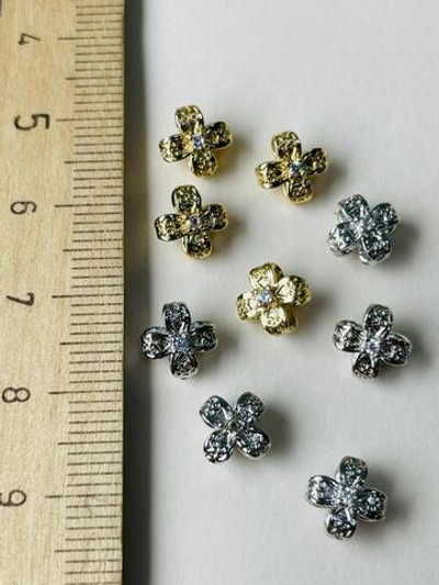 840-р Бусина "Четырехлистник" с фианитом 8мм, родий