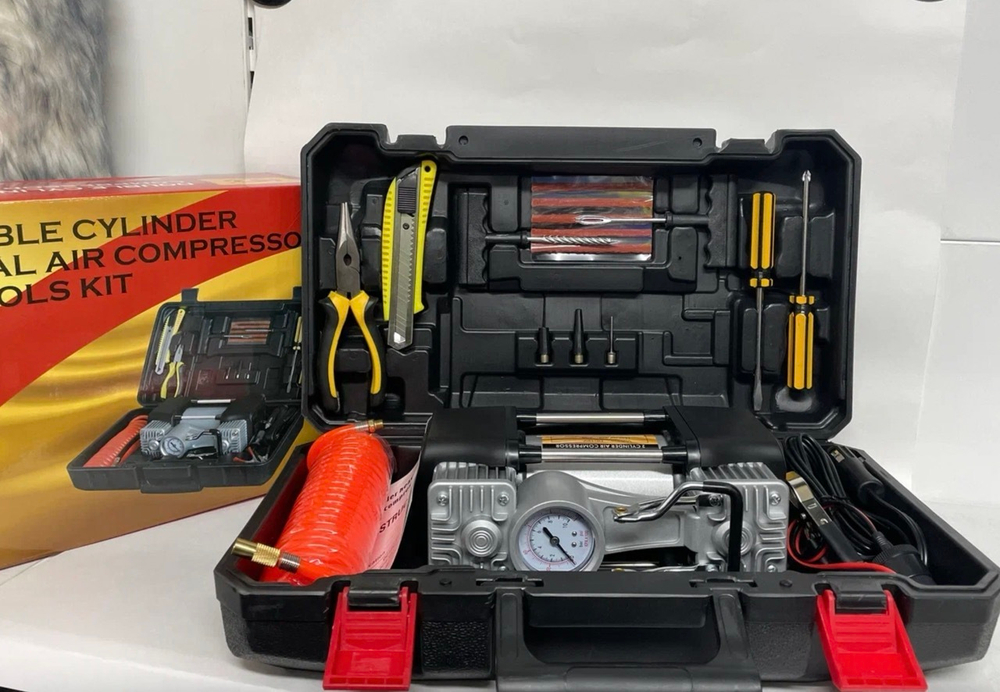 Компрессор автомобильный для накачки шин, двухпоршневой, в кейсе, 70 л / мин, 12 v, 906X, TG (1 шт.)