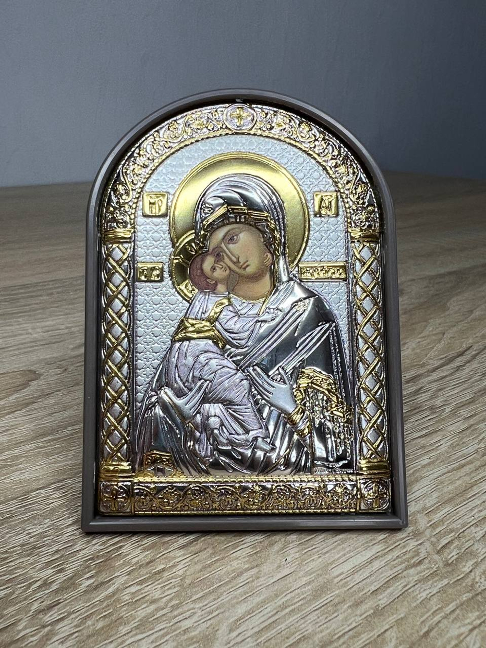 Владимирская БМ, икона арочная, пластик коричневый 80х115