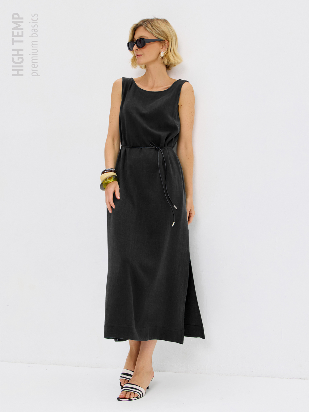 Льняной сарафан макси с карманами