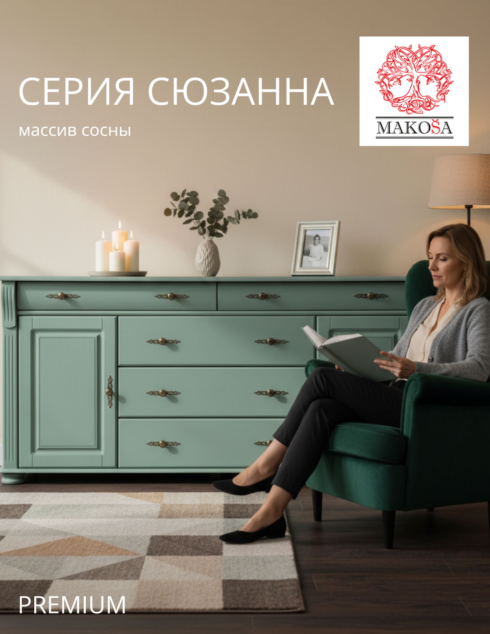 Комод 180х42х85, Susanna, с ящиками для одежды, в прихожую, спальню, гостиную, массив сосны, эвкалипт, Dipriz